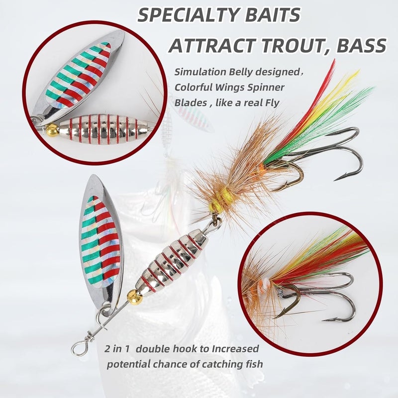 DAMIDEL 6pcs Fly Fishing Strikers kit,1/4oz 1/3oz Mixed, Simulation Colorful Belly and Wings Spinner Ever,Specialty Hand-Tied Rooster Bait for Trout, Bass, Steelhead Fly Fishing Dry Flies Tackle Box - Image 5